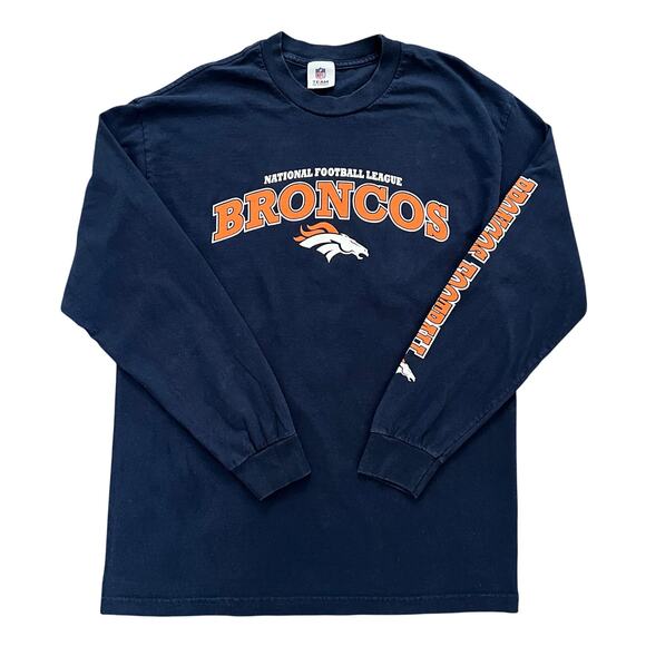 NFL Team Apparel Denver Broncos Navy Blue Crew Neck Long Sleeve Shirt Size L - Picture 1 of 5